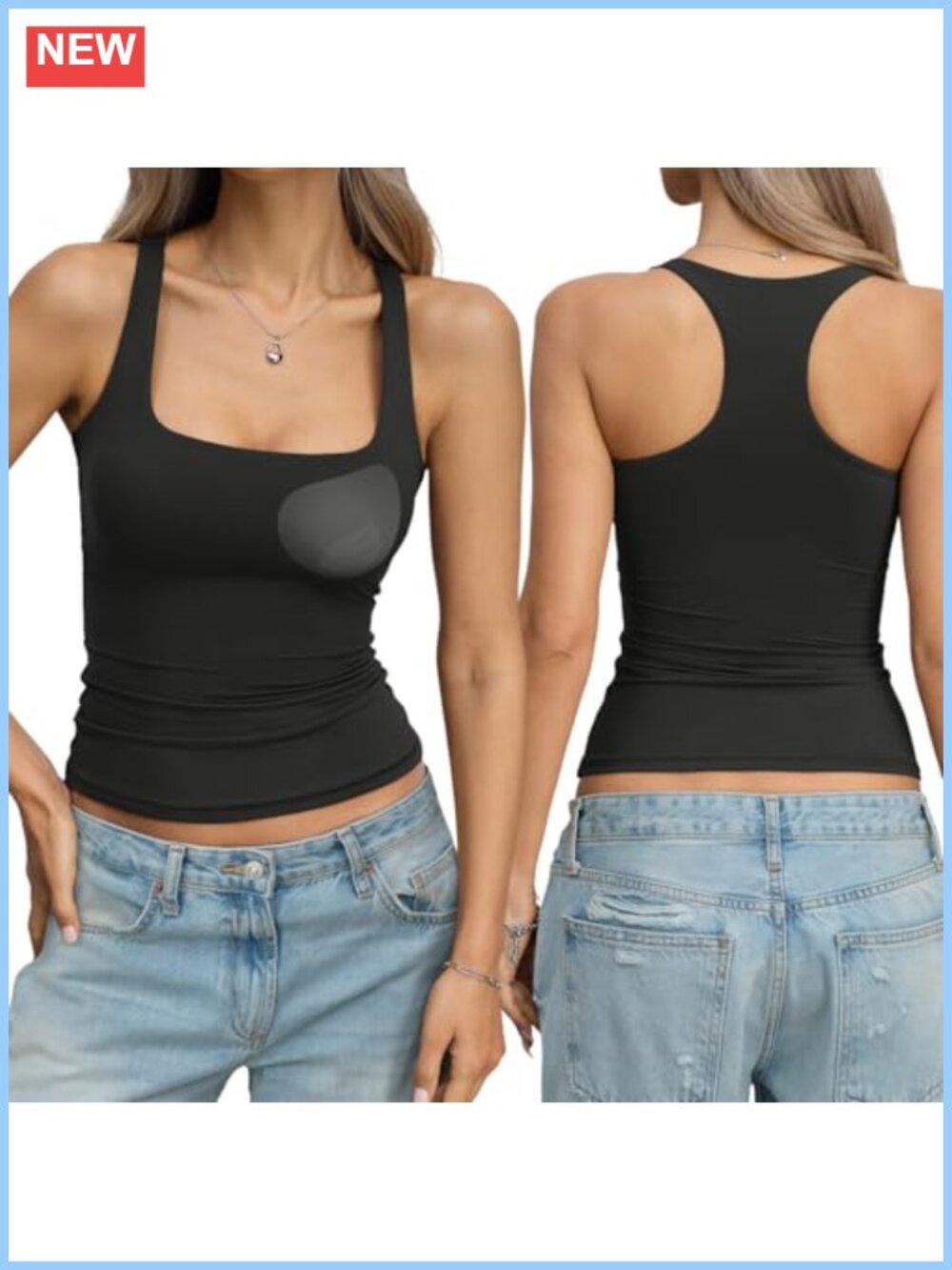 EasyGala Womens Padded Double Lined Tank Top Racerback Square Neck Seamless